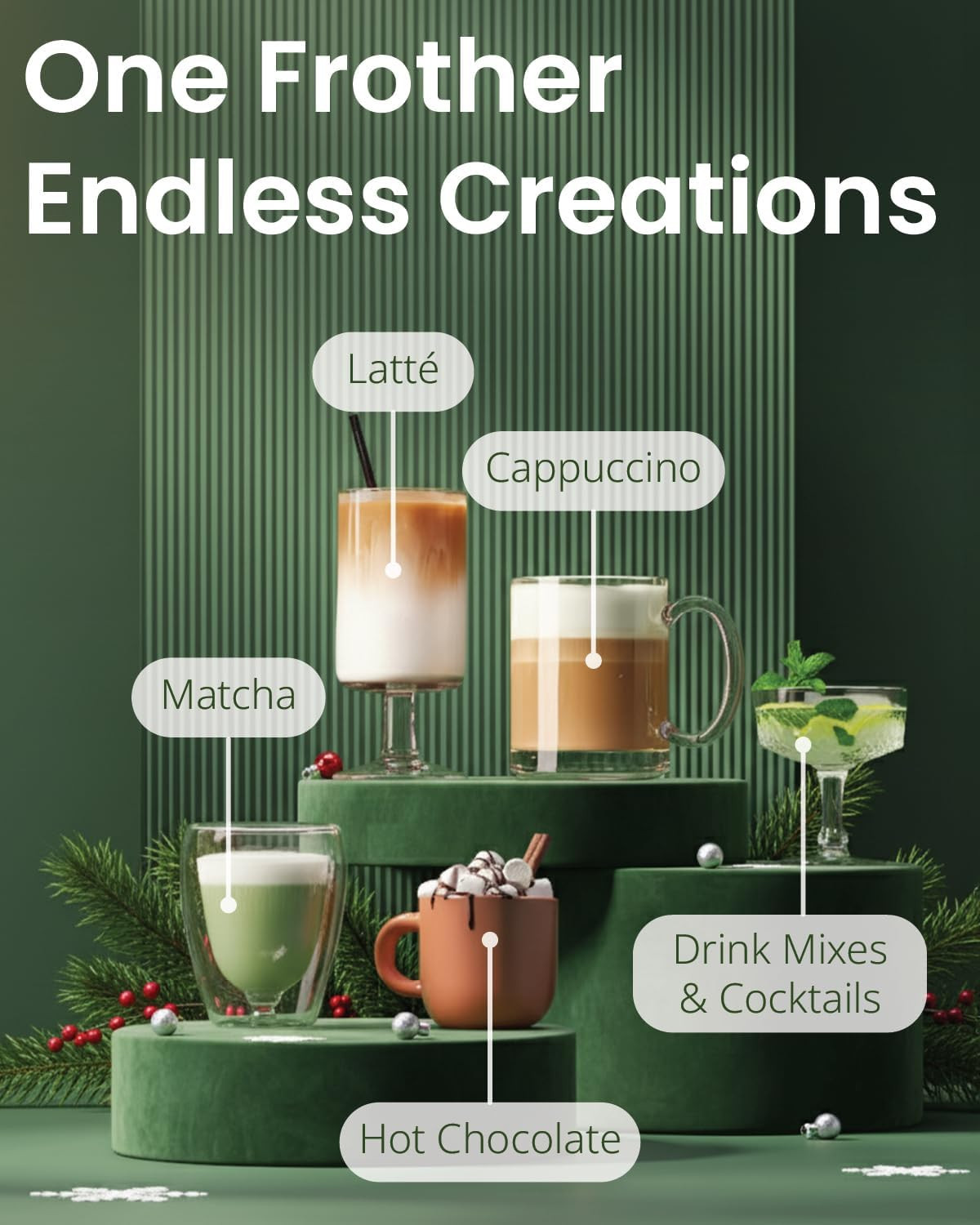 Powerful Frother Wand – Lightweight Milk Frother & Drink Mixer Handheld, Matcha 