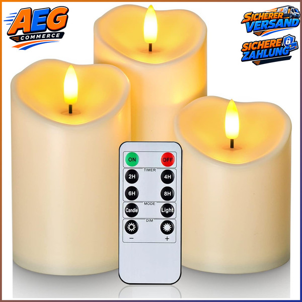 Led-Kerzen Flammenlos Wasserdicht Dunkel Elfenbein 3Er-Set Mit Fernbedienung-image