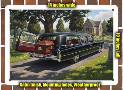 Metal Sign - 1966 Cadillac S&S Park Row Hearse Oil Painting - 14x10