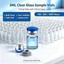 100/500/1000 3ml Glass Vials Headspace Vials Lab Vials w/ Caps 13mm Crimp Top US