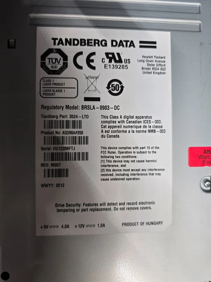 Tandberg 3524-LTO LTO5 HH internal FC Ultrium-5 Tape Drive - Image 2 of 3