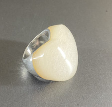 Sterling Silver Calcite Quartz Ring 925 Size M-N Heart Chunky Gemstone Jewellery