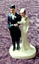 VTG handpainted bisque porcelain bride groom wedding cake topper 1920-1940 USA