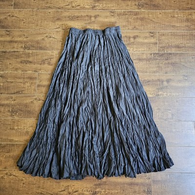 Vintage Wintersilks 100% Silk Black Broomstick Pleated Crinkle Maxi Skirt Large