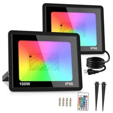 100W RGB LED Flood Lights, 12000LM Color Changing Smart Floodlight with 2 Pack