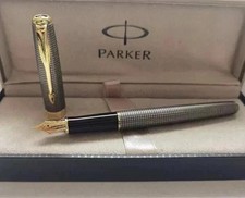 Silver Grid/Gold Clip Parker Sonnet Series Fine (F) Nib Fountain Pen With Box