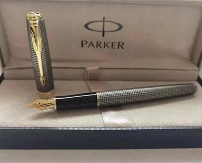 #ad #ad Silver Grid Gold Clip Parker Sonnet Series Fine F Nib Fountain Pen With Box $20.69