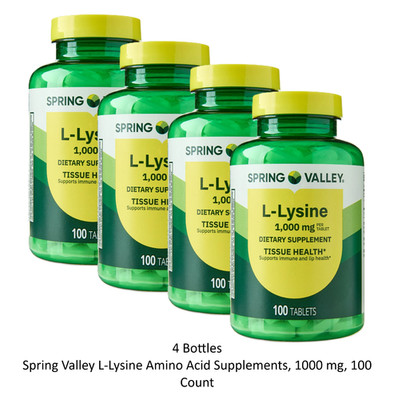 (4 Pack) Spring Valley L-Lysine Amino Acid Supplements, 1000 mg, 100 Count