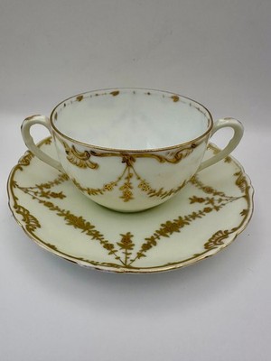 KPM Berlin Antique Soup Cup & Saucer Neuzierrat Gold Gilt Porcelain c1900