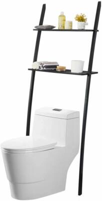 Braun-Wei/ß Bad WC Regal Waschmaschinenschrank mit 2 Ablagen-173x66x25cm Toilettenregal Waschmaschinenregal Badregal aus Bambus