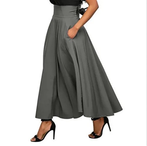 Mujeres Maxi Vestido Largo Suelto Informal Falda Acampanada Cintura Alta Elástico Damas - Imagen 12 de 12