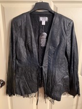 Spiegel Nwt Fitted Sexy Black Crinkle Leather & Lace Peplum Jacket 16 Runs Small