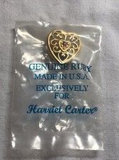 Genuine Ruby Harriet Carter Gold Tone Heart Pin New Old Stock Vintage! 0.75"
