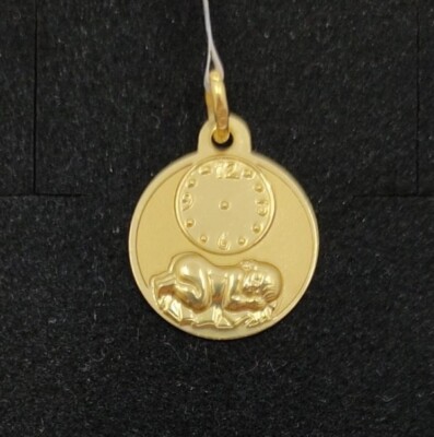 Anhänger Gold 18 K 750 Mls. Medaille Baby Mit Uhr für Eingravieren La Hora.