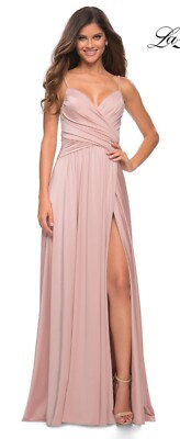 LA FEMME Elegant Criss-Cross Ruched Bodice Jersey Dress 30571