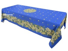 French Provencal Coated Tablecloth Mimosa Blue/Yellow 59X98 - Made in France