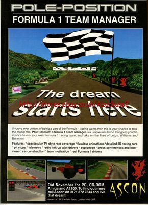 Pole-Position Formel 1 Team Manager ''Ascon'' 1995 Magazin Anzeige #5779
