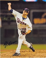 A.J. ACHTER  MINNESOTA TWINS    ACTION SIGNED 8x10