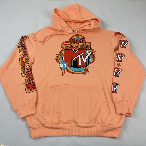 MTV Music Television Graphic Pullover Hoodie Adult Size Medium Color Coral Pink - Picture 3 of 11
