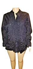 Lane Bryant Venezia Button Down Shirt Women's 26/28 Black Ruffle Blouse