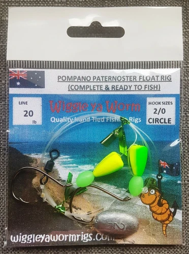 Hand Tied Pompano Paternoster Float rig, inc lumos & sinker  2x 2/0 circle hooks