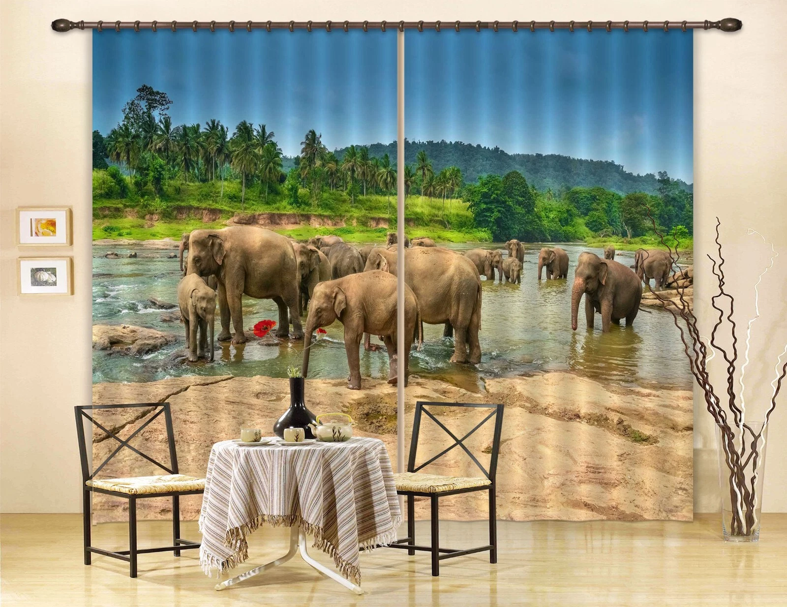 3D Animal Elephant River ZHUB125 Photo Curtain Window Blockout Fabric Amy 2023