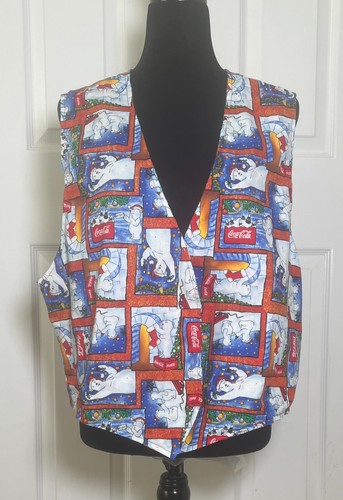 Coca Cola Polar Bear Merry Christmas Waistcoat Vest Reversible Print Size S/M