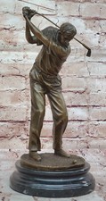 Large Male Golfer Golfing Golf Bronze Sculpture Marble Base Statue Hot Cast Art