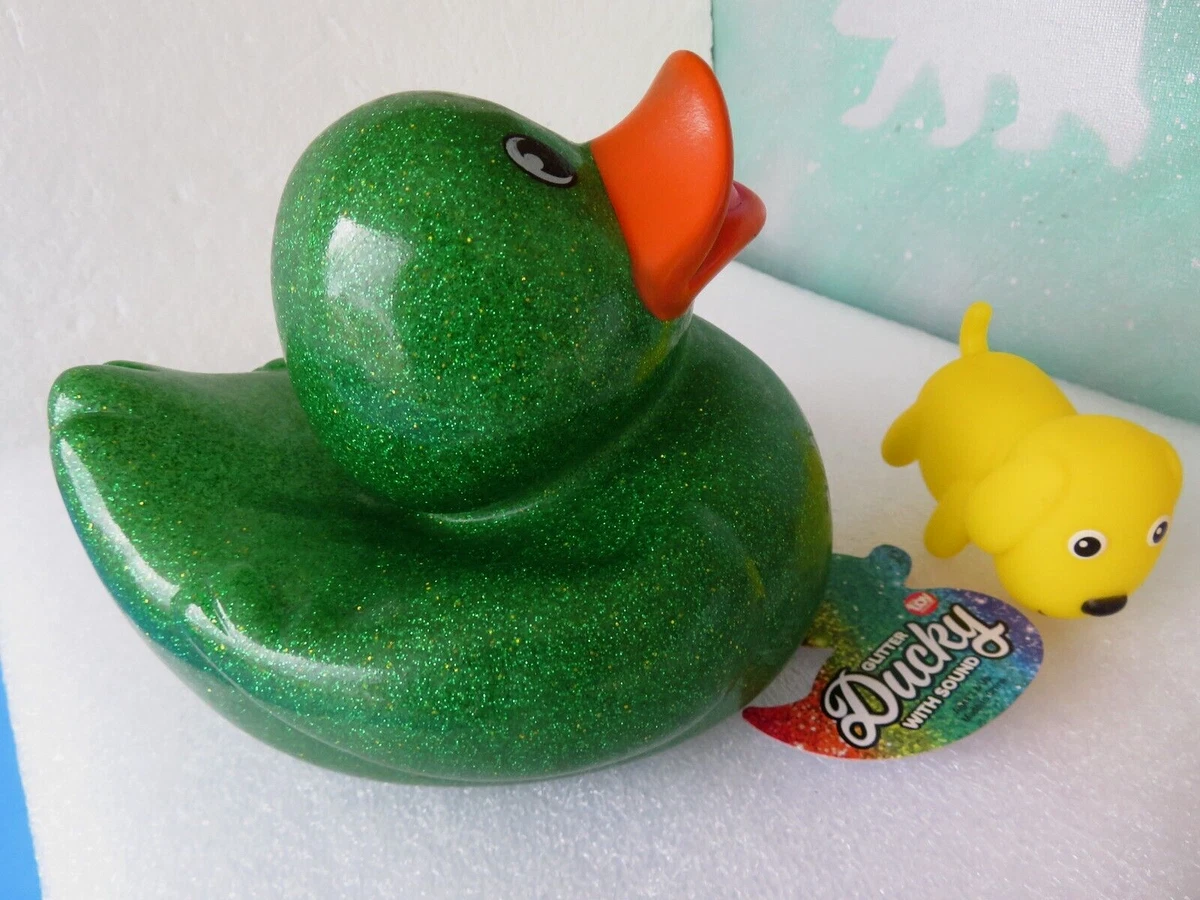 Glitter Ducky ~ Rubber Duck Toy With Sound ~ Green ~ 5.5 x 4.5 ~ New