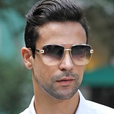 NEW Oversized Square Retro Sunglasses Metal Bar Men's Designer Outdoor Glasses