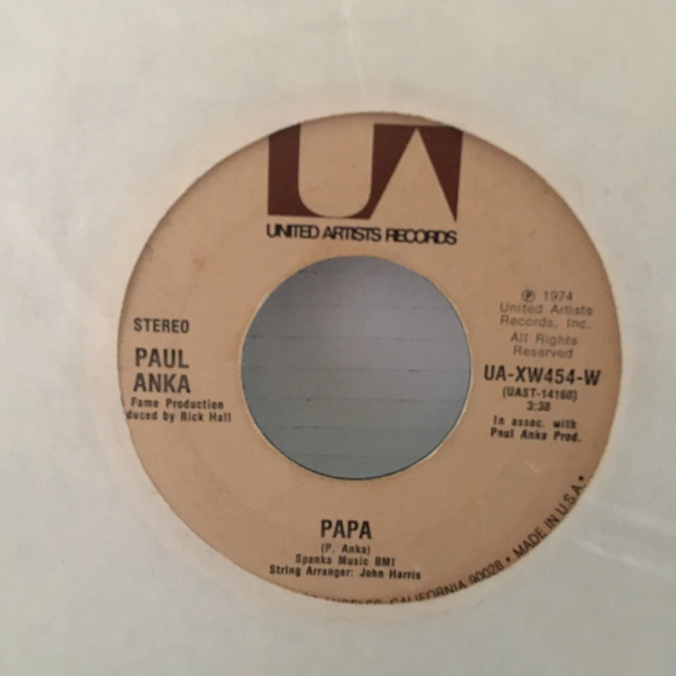 PAUL ANKA - YOU'RE HAVING MY BABY / PAPA - 7" 45 RECORD UNITED ARTISTS - Image 2 of 2