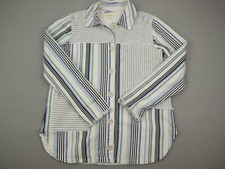 Maeve Anthropologie Jacket Women Small Blue Stripe Button Up Denim Fray Cuff S