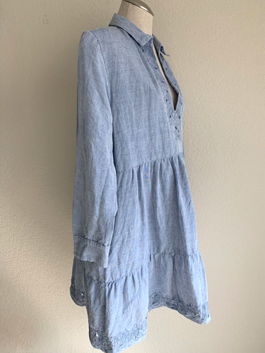 Abito copricostume Tommy Bahama St Lucia L blu occhielli misto lino increspato oversize - Foto 3 di 9