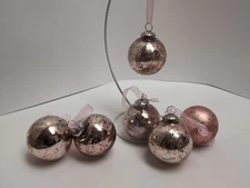 Tinsel And Fir Kugel Style Pink Ornaments Lot Of 6 Approximately 2.5"