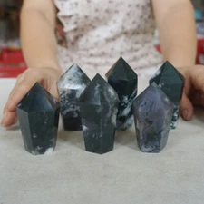 2.2LB 6 Natural Dark Moss Agate Carnelian Scepter Quartz Crystal Point Healing