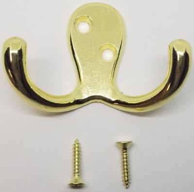 POLISHED BRASS Double Hook coat hat jacket wall vintage rustic octopus  aluminum