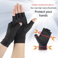2 pair Anti Arthritis Gloves Copper Compression Fingerless Hand Support Joint US