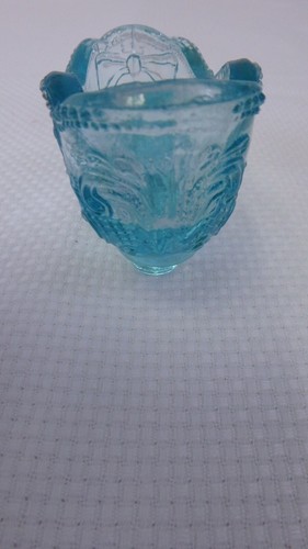 Vintage Fenton Art Glass Light Blue Pearls and Bow Pattern Slipper Shoe - Picture 4 of 10