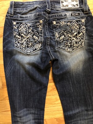 Miss Me Rhinestone Bling Denim Blue 