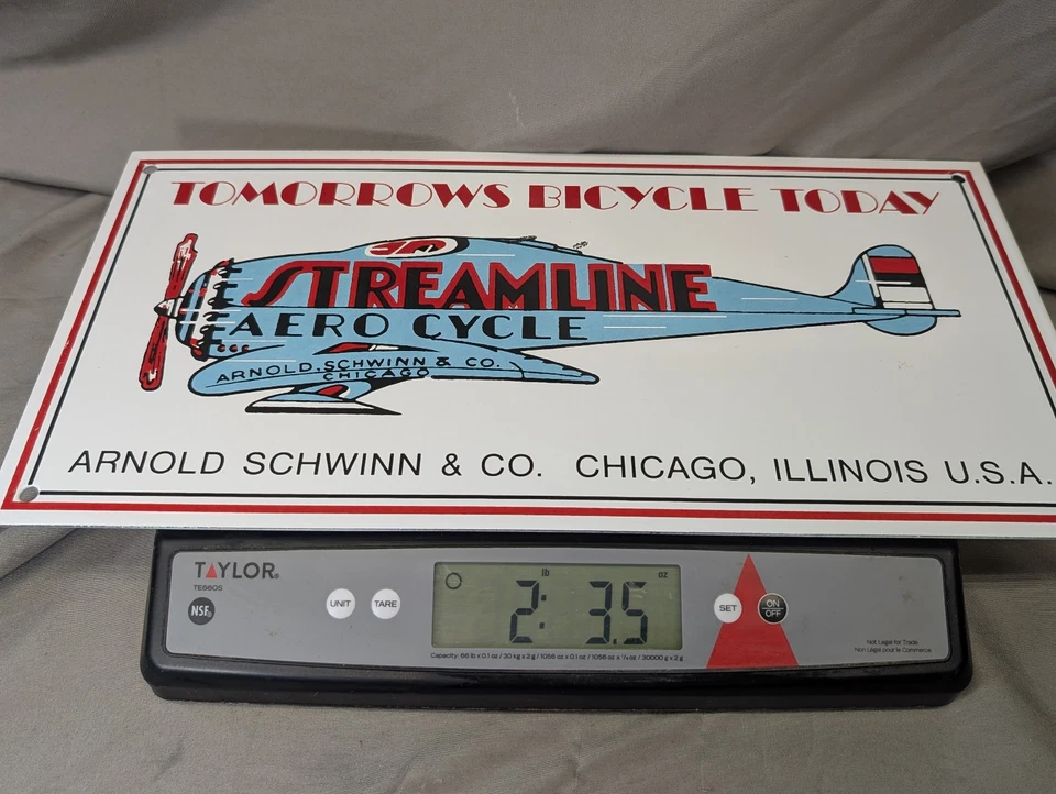 "Letrero de colección de porcelana para bicicleta Schwinn Streamline Aero 16""x8"" excelente" Foto 2 de 4