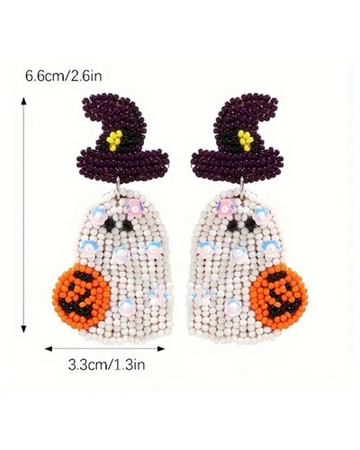 Gruselig-süße Pailletten Perlen Geist/Hexe mit Kürbis durchbohrte Ohrhänger Neu mit Etikett - Bild 4 von 4