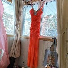 Deb Orange Ruched Formal Dress with Rhinestone Straps