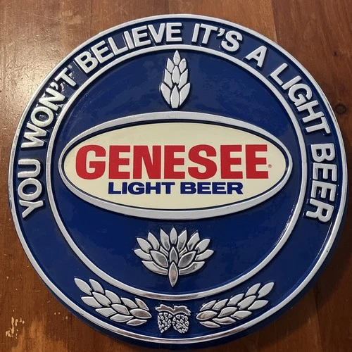 Vintage Genesee Light Beer Plastic Sign 16" Red, White, And Blue Man Cave Bar