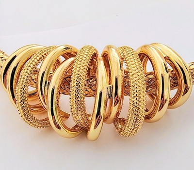 Eye Candy LA Fancy Gold Ring Embellished COLLAR Necklace w/Extender NWOT $94
