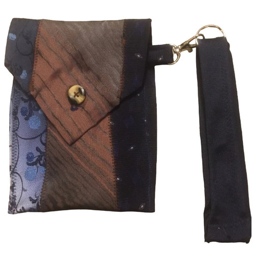Handgefertigte Upcycling Vintage umfunktioniert blau braun Krawatte Kalbsleder Tasche Handtasche - Bild 1 von 3
