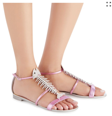 GIUSEPPE ZANOTTI Purple Leather Crystal Fishbone Flat Sandal IT 38