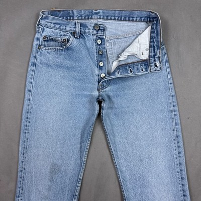Vintage Levis 501 Jeans Mens 28x32 Blue 90s Made USA Button Fly Pants Distressed