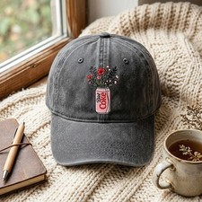 Floral Soda Can Embroidered Hat Washed Cotton Baseball Cap Vintage Dad Hat