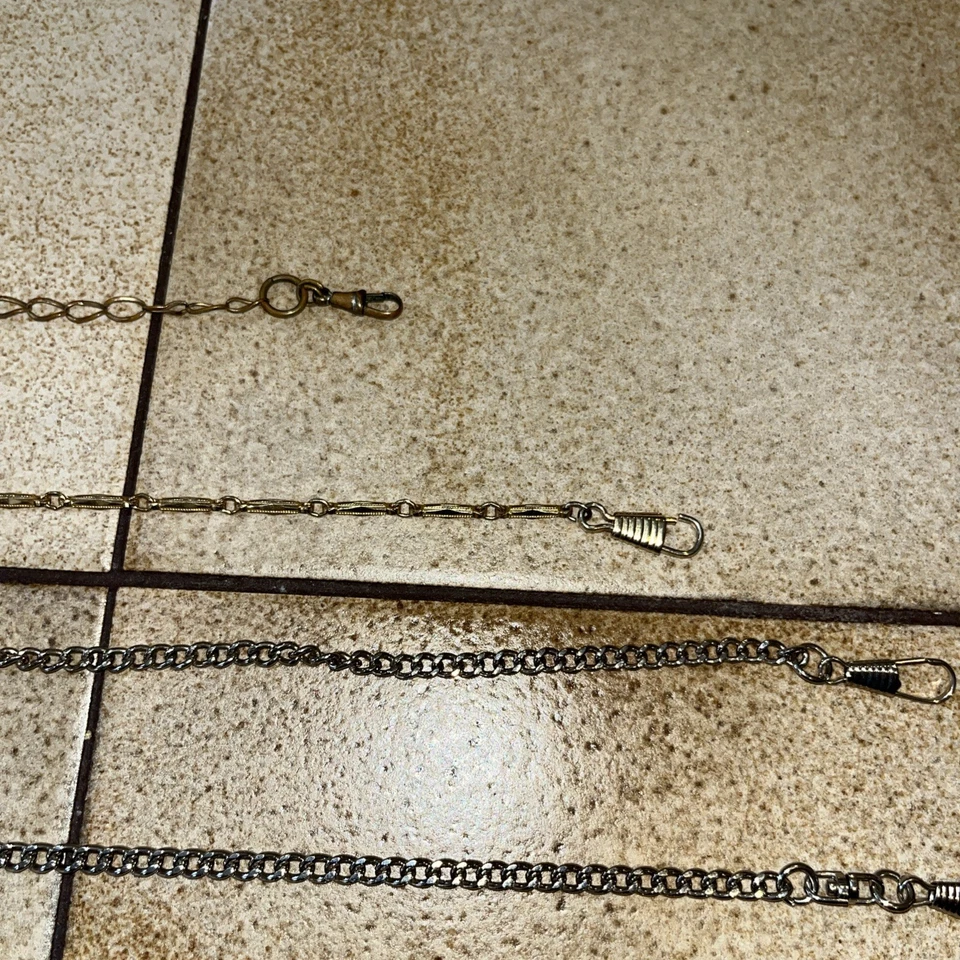 "Cadenas de reloj de bolsillo de 7 unidades de 10"" - 17"" de largo una es vintage la mayoría están en muy buen estado" Foto 4 de 4