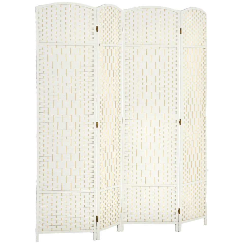 4 Panel Room Divider Hand-Woven Freestanding Partition, White - Image 3 of 4